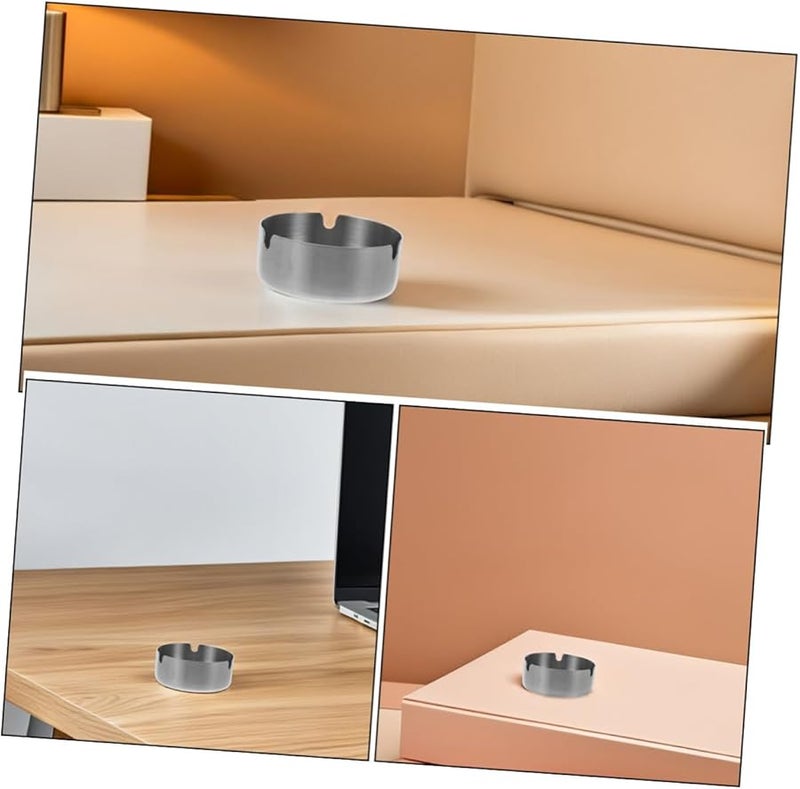 قطعتان 8 سم صحن رماد دائري من الفولاذ المقاوم للصدأ داخلي خارجي محمول حامل رماد لسطح المكتب - Image 3